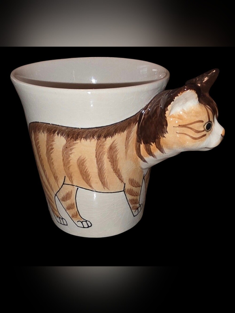 Hand Painted 3D Orange Tabby Cat Coffee Mug Head Handled Tea Cup Ceramic Planter